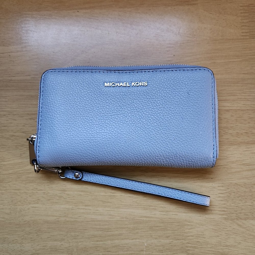 Michael Kors Pebble Wristlet Leather Wallet, Light Blue